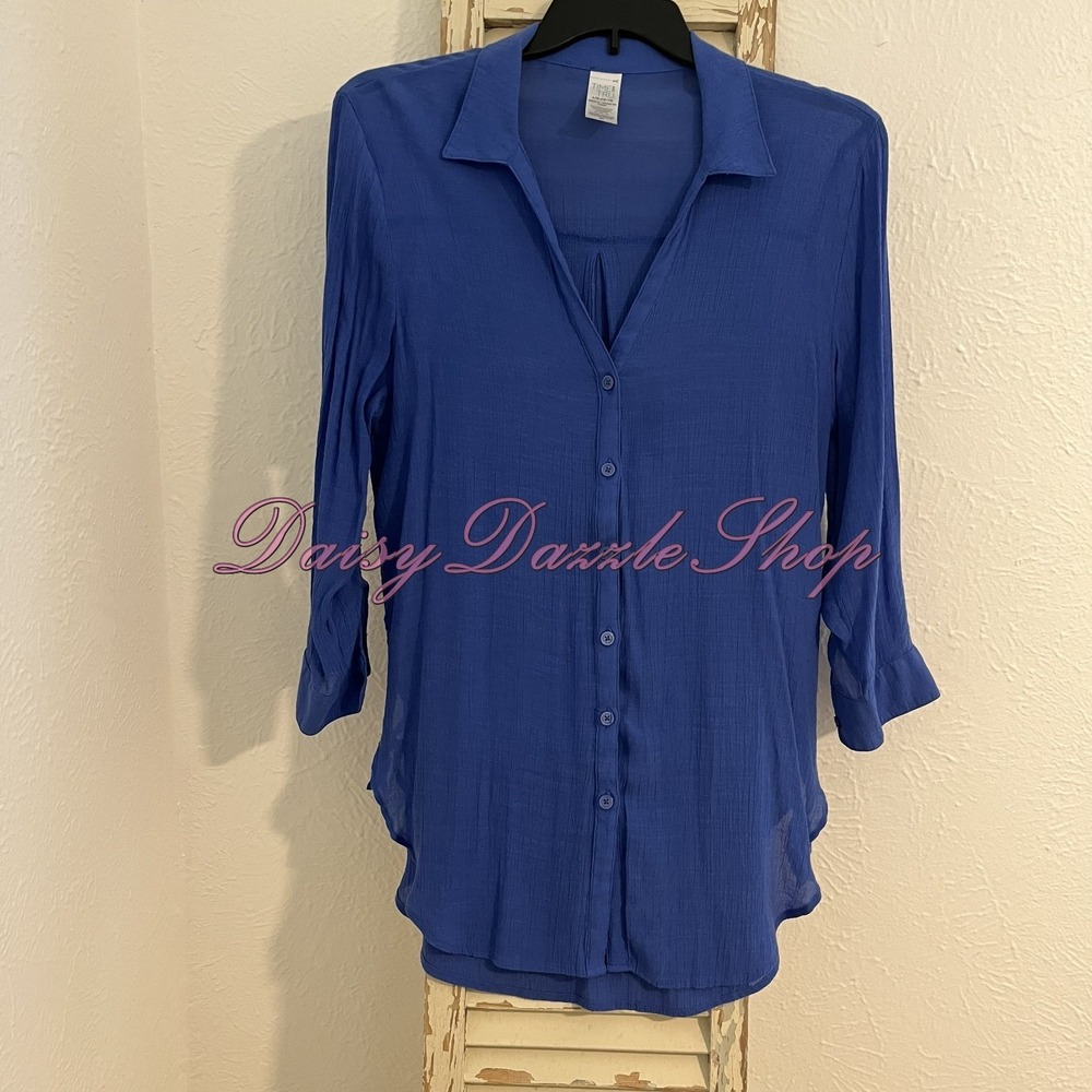 Time and Tru Swimsuit Cover Up Button Up Shirt Long Sleeves L Lightweight💙